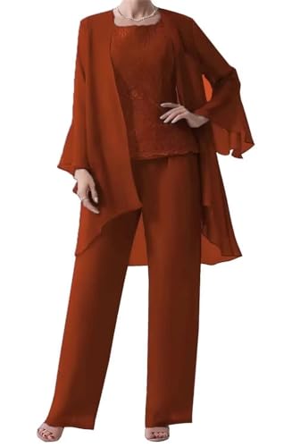 JAEDEN Mutter der Braut Abendanzug Sets Chiffon Brautmutterkleid mit Jacke Lang Festlich Hosenanzüge Gebranntes Orange 42 von JAEDEN