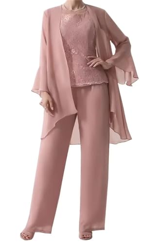 JAEDEN Mutter der Braut Abendanzug Sets Chiffon Brautmutterkleid mit Jacke Lang Festlich Hosenanzüge Staubige Rose 42 von JAEDEN