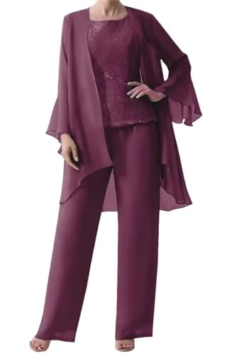 JAEDEN Mutter der Braut Abendanzug Sets Chiffon Brautmutterkleid mit Jacke Lang Festlich Hosenanzüge Wüstenrose 54 von JAEDEN