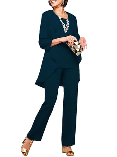 JAEDEN Mutter der Braut Hosenanzug 3 Teilig Chiffon Hosenanzüge für Damen Formell Festliche Abendanzug Teal 46 von JAEDEN