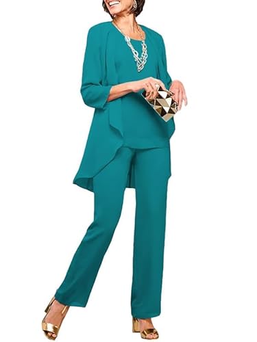 JAEDEN Mutter der Braut Hosenanzug 3 Teilig Chiffon Hosenanzüge für Damen Formell Festliche Abendanzug Türkis 48 JAEDEN Mutter der Braut Hosenanzug 3 Teilig Chiffon Hosenanzüge für Damen Formell Festliche Abendanzug Türkis 48 von JAEDEN