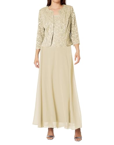 JAEDEN Mutter der Braut Kleider 3 Teilig Hochzeitsgast Kleid Spitze Brautmutterkleid mit Jacke Champagner 46 von JAEDEN