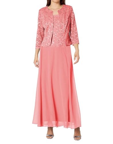 JAEDEN Mutter der Braut Kleider 3 Teilig Hochzeitsgast Kleid Spitze Brautmutterkleid mit Jacke Koralle 56 von JAEDEN