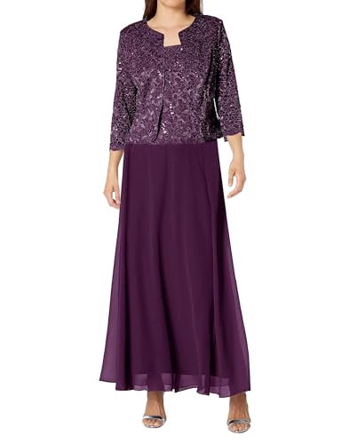 JAEDEN Mutter der Braut Kleider 3 Teilig Hochzeitsgast Kleid Spitze Brautmutterkleid mit Jacke Plum 48 von JAEDEN
