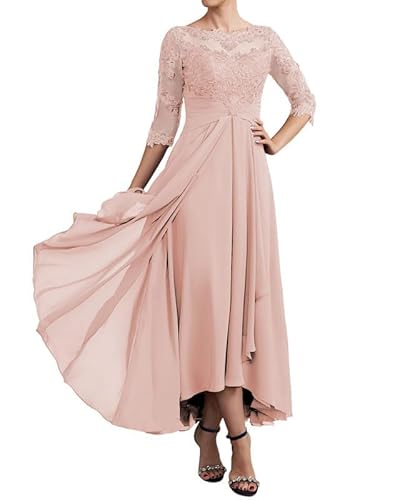 JAEDEN Mutter der Braut Kleider Wadenlang Spitze Hochzeitsgast Kleider 3/4 Ärmel Brautmutter Festkleid Altrosa 52 von JAEDEN