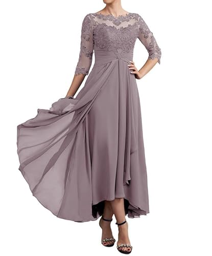 JAEDEN Mutter der Braut Kleider Wadenlang Spitze Hochzeitsgast Kleider 3/4 Ärmel Brautmutter Festkleid Mauve 48 von JAEDEN