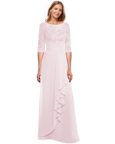 JAEDEN Mutter der Braut Kleider mit 3/4 Ärmel Lang Brautmutter Abendkleider Spitze Hochzeit Gast Kleid Blush 44 von JAEDEN