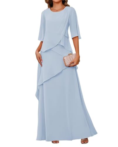 JAEDEN Rundhals Brautmutterkleider Lang Chiffon Hochzeitsgast Kleid Damen Formelle Abendkleid Hellblau 50 JAEDEN Rundhals Brautmutterkleider Lang Chiffon Hochzeitsgast Kleid Damen Formelle Abendkleid Hellblau 50 von JAEDEN