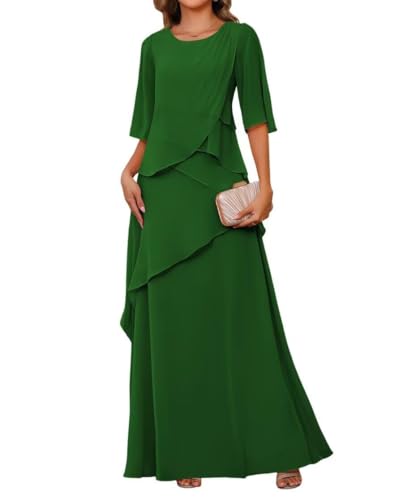JAEDEN Rundhals Brautmutterkleider Lang Chiffon Hochzeitsgast Kleid Damen Formelle Abendkleid Smaragdgrün 38 von JAEDEN
