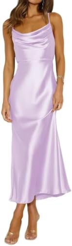 JAEDEN Satin Abendkleider Rückenfrei Brautjungfernkleider Spaghettiträger Cocktailkleider Party Kleider Lila 36 von JAEDEN