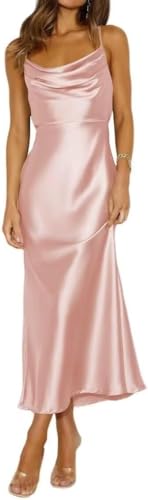 JAEDEN Satin Abendkleider Rückenfrei Brautjungfernkleider Spaghettiträger Cocktailkleider Party Kleider Pfirsich 34 von JAEDEN
