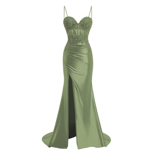 JAEDEN Spaghettiträger Ballkleid Meerjungfrau Satin Brautjungfernkleider Spitzenapplikation Abendkleider Olivgrün 36 JAEDEN Spaghettiträger Ballkleid Meerjungfrau Satin Brautjungfernkleider Spitzenapplikation Abendkleider Olivgrün 36 von JAEDEN