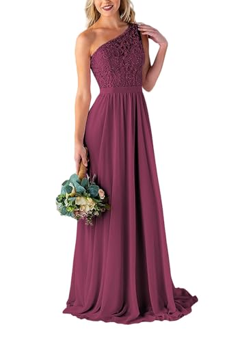 JAEDEN Spitze Brautjungfernkleider Damen EIN Schulter Abendkleider für Hochzeit A-Linie Formelle Festkleider Maulbeere 44 von JAEDEN