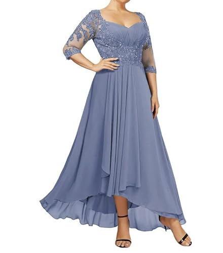 JAEDEN Spitze Brautmutterkleider Große Größen Abendkleider mit 3/4 Ärmel Mutter der Braut Hochzeit Gast Kleider Staubiges Blau 44 von JAEDEN