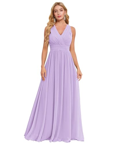 JAEDEN V-Ausschnitt Brautjungfernkleid A-Linie Lang Abendkleid Chiffon Hochzeitsgast Kleid Rückenfrei Lila 44 JAEDEN V-Ausschnitt Brautjungfernkleid A-Linie Lang Abendkleid Chiffon Hochzeitsgast Kleid Rückenfrei Lila 44 von JAEDEN