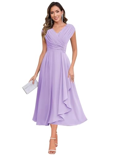 JAEDEN V-Ausschnitt Brautmutterkleider Teelanges Chiffon Abendkleider Damen Festliche Kleider Lila 42 JAEDEN V-Ausschnitt Brautmutterkleider Teelanges Chiffon Abendkleider Damen Festliche Kleider Lila 42 von JAEDEN