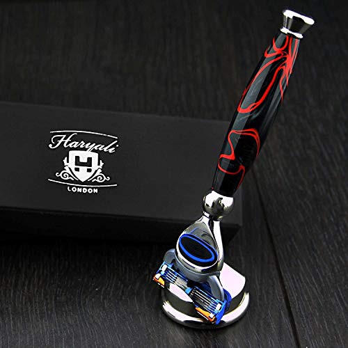 Haryali London 5 Edge-kompatibles Rasiermesser Bart- und Schnurrbart-Rasiermesser mit Rasierständer Perfect Shaving Kit Haryali London 5 Edge-kompatibles Rasiermesser Bart- und Schnurrbart-Rasiermesser mit Rasierständer Perfect Shaving Kit von JAG SHAVING GERMANY