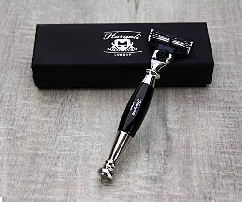 Haryali London Rasierhobel - elegant Design Rasierhobel - 3 Rasierklingen Rasierhobel - hochwertiges Rasierhobel - Nassrasierer - Premium Qualität Schwarz Rasierhobel Männer und Damen von JAG SHAVING GERMANY