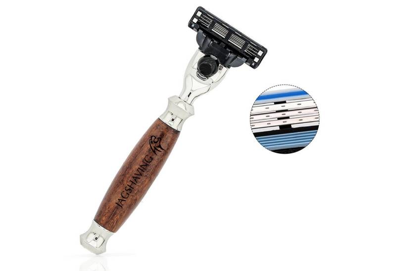 JAG SHAVING Rasierhobel 3-Kanten-Rasierklingen für Herren, Rasierer aus Holz und Metall, economy pieces, 1-tlg., Premiumdesign, along with Mach 3 Gillette-Patrone von JAG SHAVING