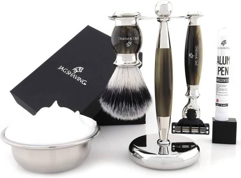 JAG SHAVING Rasierpinsel-Set 4-teiliges Rasierset – JAGs LEE-Reihe – Synthetisches Silber, 4 tlg. von JAG SHAVING