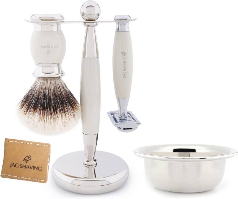 JAG SHAVING Rasierpinsel-Set 5-teiliges Rasierset Kunsthaar-Rasierpinsel mit Silberspitze, 5 tlg. von JAG SHAVING