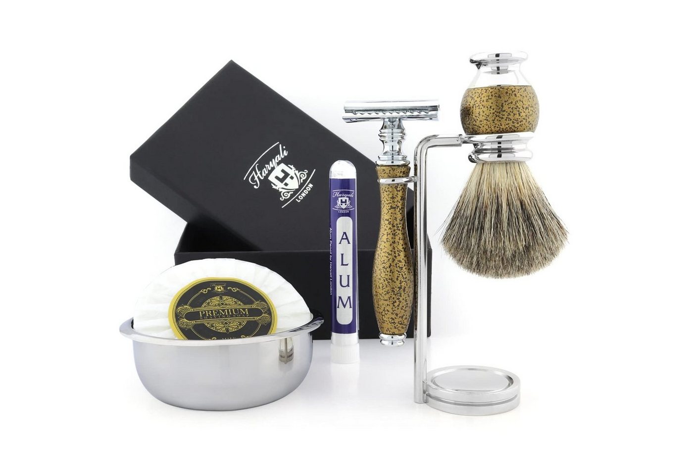 JAG SHAVING Rasierpinsel-Set Doppelseitiger Rasierhobel für Herren mit schwarzem Dachshaarständer, 5 tlg. von JAG SHAVING