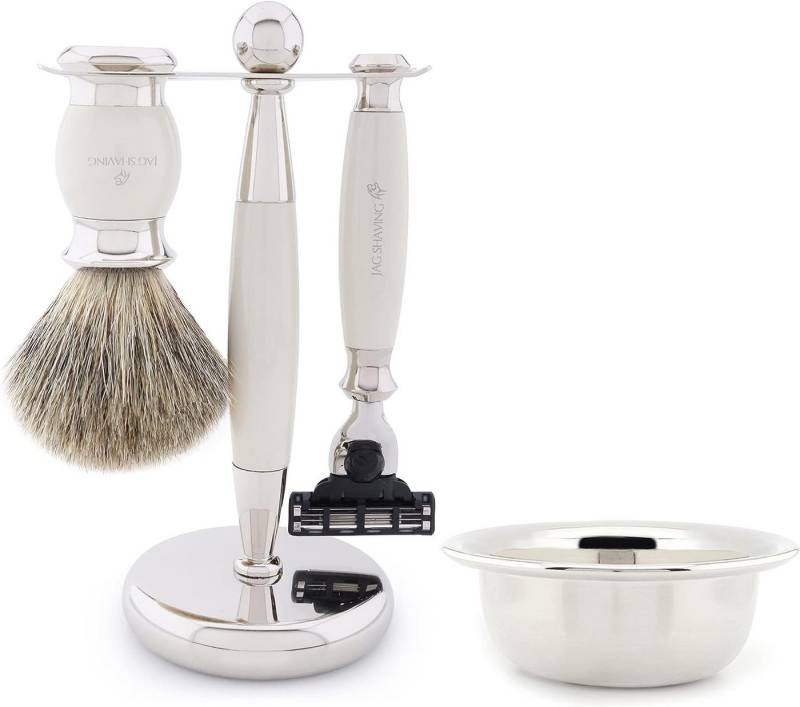 JAG SHAVING Rasierset 4-teiliges manuelles Rasierset für Männer im eleganten Look, 4-tlg., Gillette Mach3 Rasierer Doppelhalter Rasierschale, 3 Klingen sorgen für ein perfektes Rasiererlebnis von JAG SHAVING