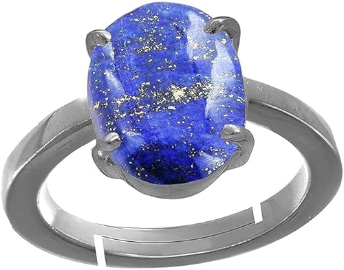 JAGDAMBA GEMS 12,22 Karat Lajward Lazward Stein, originaler natürlicher Lapislazuli, Lajwart Lazwart Edelstein, Panch Dhatu, versilbert, verstellbarer Ring mit Laborzertifikat, versilbert, JAGDAMBA GEMS 12,22 Karat Lajward Lazward Stein, originaler natürlicher Lapislazuli, Lajwart Lazwart Edelstein, Panch Dhatu, versilbert, verstellbarer Ring mit Laborzertifikat, versilbert, von JAGDAMBA GEMS