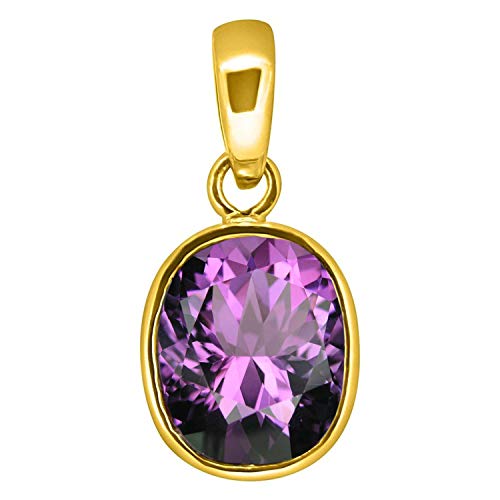 JAGDAMBA GEMS 4,50 Ratti Guter Schliff Geburtsstein Katela Amethyst vergoldeter Anhänger für Frauen und Mädchen, vergoldet, natürlicher Amethyst-Edelstein, Vergoldet, Natürlicher Amethyst-Edelstein JAGDAMBA GEMS 4,50 Ratti Guter Schliff Geburtsstein Katela Amethyst vergoldeter Anhänger für Frauen und Mädchen, vergoldet, natürlicher Amethyst-Edelstein, Vergoldet, Natürlicher Amethyst-Edelstein von JAGDAMBA GEMS