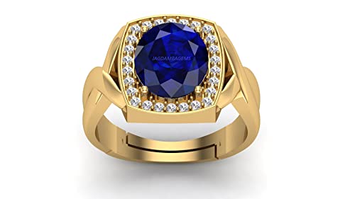 JAGDAMBA GEMS 7,25 Ratti 6,55 Karat Labor – zertifizierte, unbehandelte AAA+ Qualität, natürlicher blauer Saphir, Neelam, vergoldet, verstellbarer Edelsteinring für Damen und Herren, natürlicher JAGDAMBA GEMS 7,25 Ratti 6,55 Karat Labor – zertifizierte, unbehandelte AAA+ Qualität, natürlicher blauer Saphir, Neelam, vergoldet, verstellbarer Edelsteinring für Damen und Herren, natürlicher von JAGDAMBA GEMS