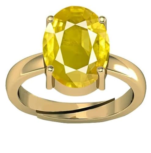 JAGDAMBA GEMS 7,25 Ratti Pukhraj Stein Original zertifizierter gelber Saphir-Edelstein vergoldet Anguthi | verstellbarer Ring mit Laborzertifikat für Damen und Herren, vergoldet, gelber Saphir, JAGDAMBA GEMS 7,25 Ratti Pukhraj Stein Original zertifizierter gelber Saphir-Edelstein vergoldet Anguthi | verstellbarer Ring mit Laborzertifikat für Damen und Herren, vergoldet, gelber Saphir, von JAGDAMBA GEMS