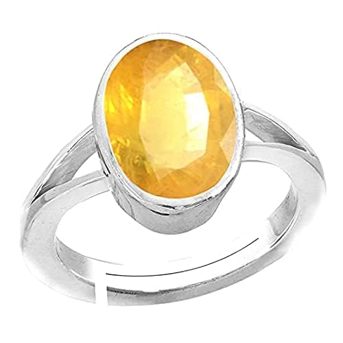 JAGDAMBA GEMS 9,67 Karat gelber Saphirstein, Silber, verstellbarer Ring, original und zertifiziert, natürlicher Pukhraj, unbeheizter und unbehandelter Edelstein, freie Größe, Anguthi, für Damen und JAGDAMBA GEMS 9,67 Karat gelber Saphirstein, Silber, verstellbarer Ring, original und zertifiziert, natürlicher Pukhraj, unbeheizter und unbehandelter Edelstein, freie Größe, Anguthi, für Damen und von JAGDAMBA GEMS