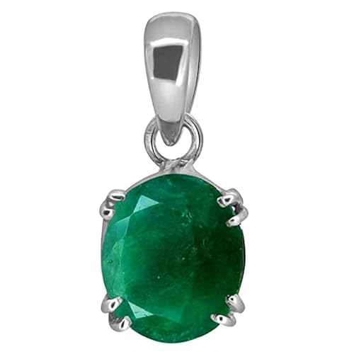 JAGDAMBA GEMS Ratti Lab zertifizierter natürlicher Smaragd, loser Edelstein, Panna, versilbert, Medaillon für Damen und Herren (astrologischer Zweck), Versilbert, Smaragd von JAGDAMBA GEMS