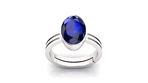 JAGDAMBA GEMS Unbeheizter unbehandelter 9,00 Karat AAA+ Qualität natürlicher blauer Saphir Neelam Verstellbarer Edelsteinring für Damen und Herren (Labor – zertifiziert), Natürlicher blauer von JAGDAMBA GEMS