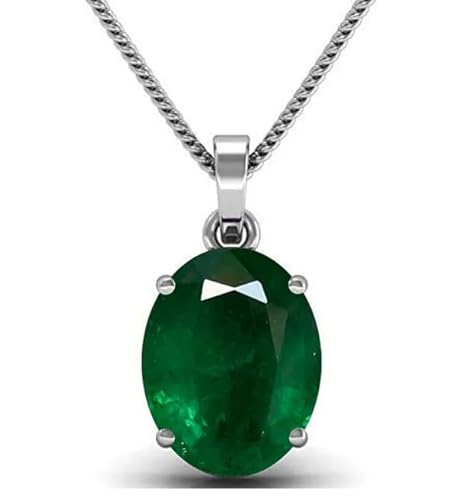 JAGDAMBA GEMS Zertifiziert 11.00 Ratti Green Natural Smaragd Lose Edelstein Panna Silber Plating Anhänger Medaillon für Männer und Frauen, versilbert, Smaragd, Versilbert, Smaragd von JAGDAMBA GEMS