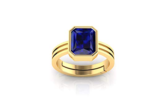 JAGDAMBA GEMS Zertifizierte unbeheizte unbehandelte 8,25 Ratti 7,55 Karat A+ Qualität natürlicher blauer Saphir Neelam Edelstein vergoldet verstellbarer Ring für Damen und Herren, Ring mit natürlichem JAGDAMBA GEMS Zertifizierte unbeheizte unbehandelte 8,25 Ratti 7,55 Karat A+ Qualität natürlicher blauer Saphir Neelam Edelstein vergoldet verstellbarer Ring für Damen und Herren, Ring mit natürlichem von JAGDAMBA GEMS