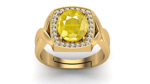 JAGDAMBA GEMS Zertifizierter ungeheizter unbehandelter 8,00 Karat A+ Qualität natürlicher gelber Saphir Pukhraj Edelstein vergoldeter Ring für Damen und Herren, Gelber Saphir in AAA++-Qualität, JAGDAMBA GEMS Zertifizierter ungeheizter unbehandelter 8,00 Karat A+ Qualität natürlicher gelber Saphir Pukhraj Edelstein vergoldeter Ring für Damen und Herren, Gelber Saphir in AAA++-Qualität, von JAGDAMBA GEMS