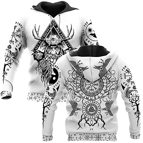 JAGHAWXL Classic Edition Herren Viking Compass Fashion Nordic Mythology Pullover Full Viking Raven 3D gedrucktes Odin Tamwo Tree of Life Sweatshirt,Without Zipper,3XL von JAGHAWXL