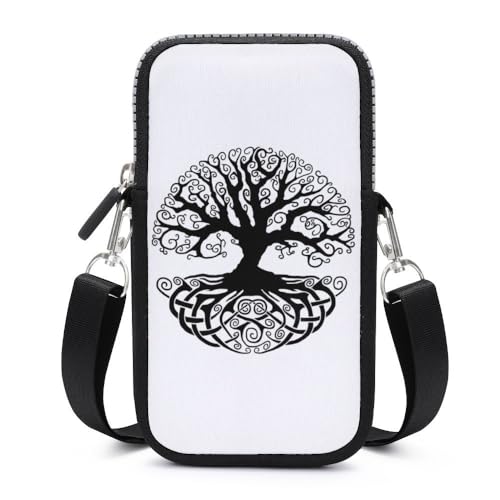 Fauen Wikinger Fenrir Wolf Lässig Täglich Große Kapazität Handytasche, Baum des Lebens Mode Waschbar Reißverschluss Handy-Tasche, für Laufen Gehen Radfahren (Color : A12, Size : One Size) von JAGHAWXL