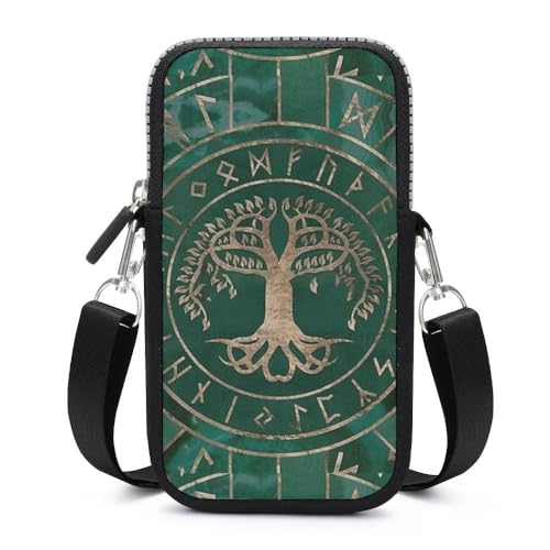 Fauen Wikinger Fenrir Wolf Lässig Täglich Große Kapazität Handytasche, Baum des Lebens Mode Waschbar Reißverschluss Handy-Tasche, für Laufen Gehen Radfahren (Color : A17, Size : One Size) von JAGHAWXL