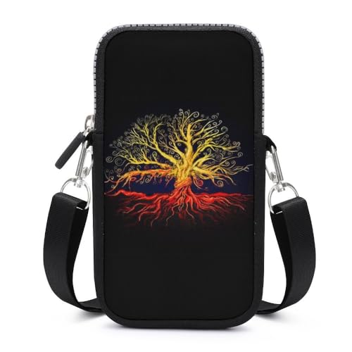 Fauen Wikinger Fenrir Wolf Lässig Täglich Große Kapazität Handytasche, Baum des Lebens Mode Waschbar Reißverschluss Handy-Tasche, für Laufen Gehen Radfahren (Color : A21, Size : One Size) von JAGHAWXL