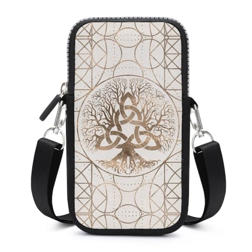 Fauen Wikinger Fenrir Wolf Lässig Täglich Große Kapazität Handytasche, Baum des Lebens Mode Waschbar Reißverschluss Handy-Tasche, für Laufen Gehen Radfahren (Color : A7, Size : One Size) von JAGHAWXL