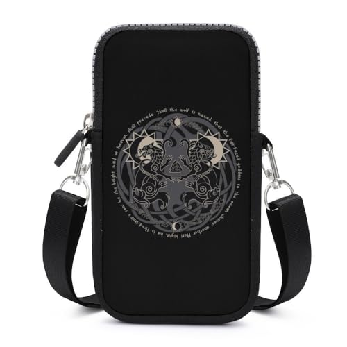 Fauen Wikinger Fenrir Wolf Lässig Täglich Große Kapazität Handytasche, Baum des Lebens Mode Waschbar Reißverschluss Handy-Tasche, für Laufen Gehen Radfahren (Color : A8, Size : One Size) von JAGHAWXL