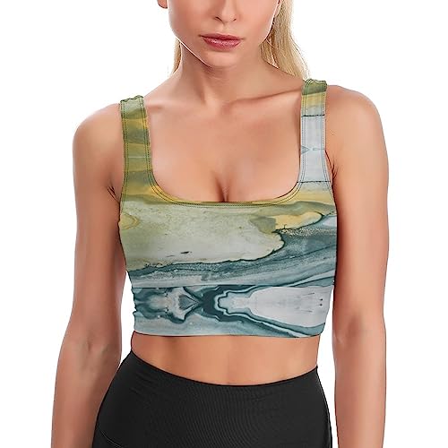 JAGHAWXL Damen Marmorierte Muster Sommer Elastische Yoga Tank BH, Bequem Weich Ohne Bügel Sport-BHS Yoga Weste mit Herausnehmbaren Pads, für Joggen Fitness Training (Color : Style1, Size : M) von JAGHAWXL