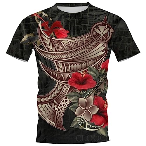 JAGHAWXL Herren Damen 3D Polynesien Blume Gedruckt Tshirt Tops, Sommer Bohème Schnelltrocken Atmungsaktiv Lässig Rundhalsausschnitt Kurze Ärmel Tshirt (Color : A14, Size : 7XL) von JAGHAWXL