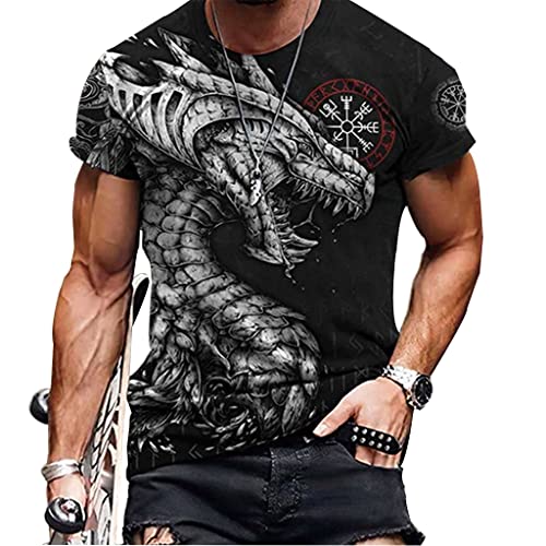 JAGHAWXL Mexico Aztec Quetzalcoatl Skull Summer Herren 3D Bedrucktes T-Shirt, LäSsiges Sport-Street-Jogging-T-Shirt,Shape 2,7XL von JAGHAWXL