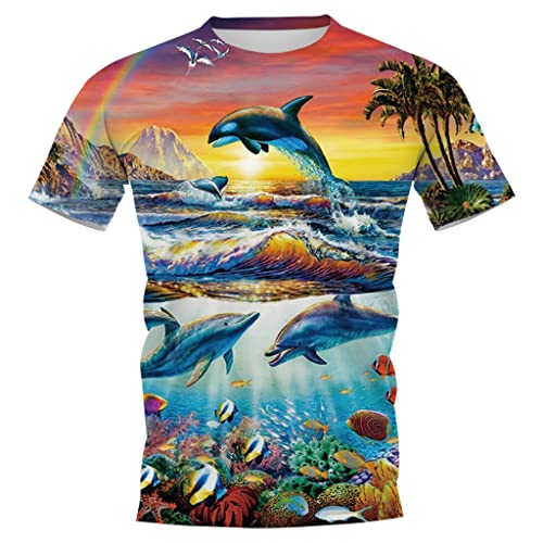 Sommermode Herren T-Shirt mit Rundhalsausschnitt und 3D-Druck Hawaiian Polynesian Tropical Sea Life Whale Print Print T-Shirt Lässiges Kurzarm-Oberteil Herren Street T-Shirt,Style 1,L von JAGHAWXL