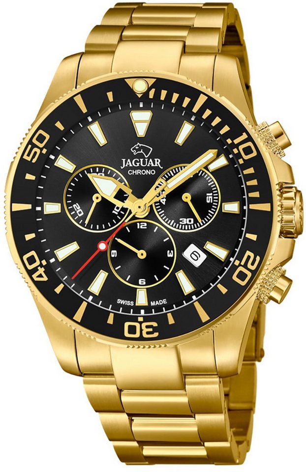 JAGUAR Chronograph Jaguar Herren Uhr Sport J864/3 Edelstahl, (Chronograph), Herren Armbanduhr rund, Edelstahlarmband gold, Sport von JAGUAR