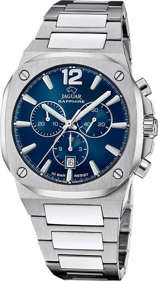 JAGUAR Chronograph Jaguar Herrenuhr Edelstahl silber Jaguar, (Chronograph), Herren Armbanduhr rund, Edelstahlarmband silber von JAGUAR