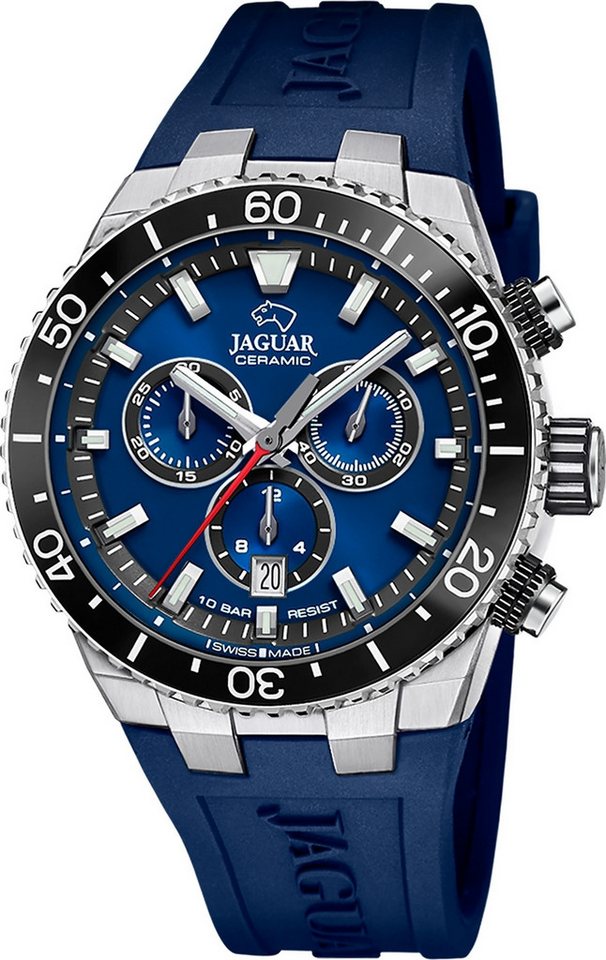 JAGUAR Chronograph Jaguar Herrenuhr Silikon blau Jaguar, (Chronograph), Herren Armbanduhr rund, Silikonarmband blau von JAGUAR